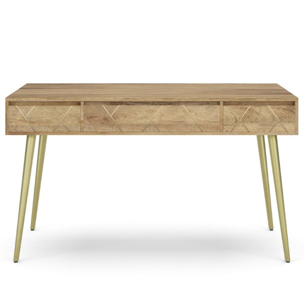 English Elm Spartan Mango Hardwood Writing Desk with Gold Legs and Soft Close Drawers B2732P562477