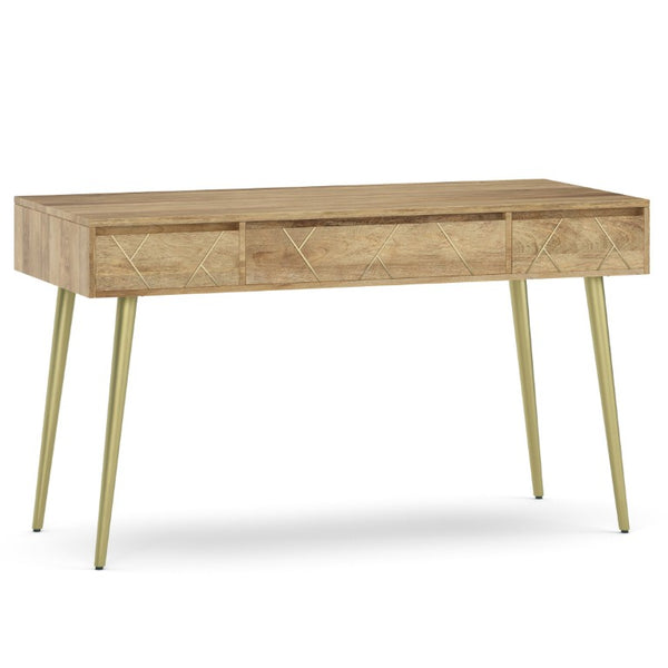 English Elm Spartan Mango Hardwood Writing Desk with Gold Legs and Soft Close Drawers B2732P562477
