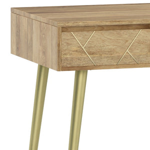 English Elm Spartan Mango Hardwood Writing Desk with Gold Legs and Soft Close Drawers B2732P562477
