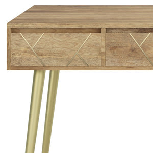 English Elm Spartan Mango Hardwood Writing Desk with Gold Legs and Soft Close Drawers B2732P562477
