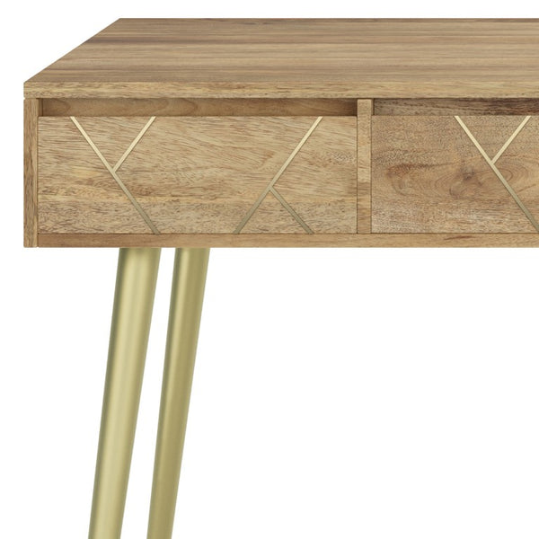 English Elm Spartan Mango Hardwood Writing Desk with Gold Legs and Soft Close Drawers B2732P562477