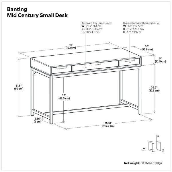 English Elm Dorian Solid Acacia Wood Writing Desk with Matte Black Frame and Keyboard Tray 48 inches B2732P562478