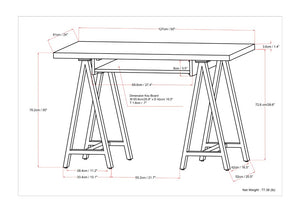 English Elm Spokane Walnut Veneer Writing Desk with Industrial Sawhorse Base for Home Office B2732P562479