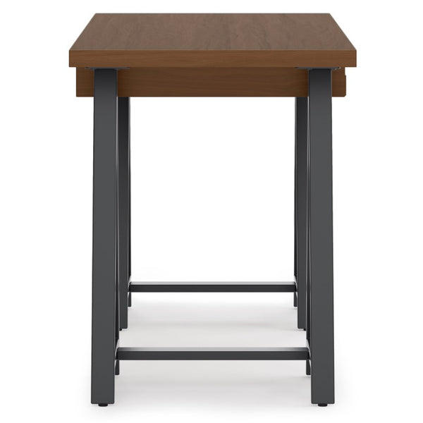 English Elm Spokane Walnut Veneer Writing Desk with Industrial Sawhorse Base for Home Office B2732P562479