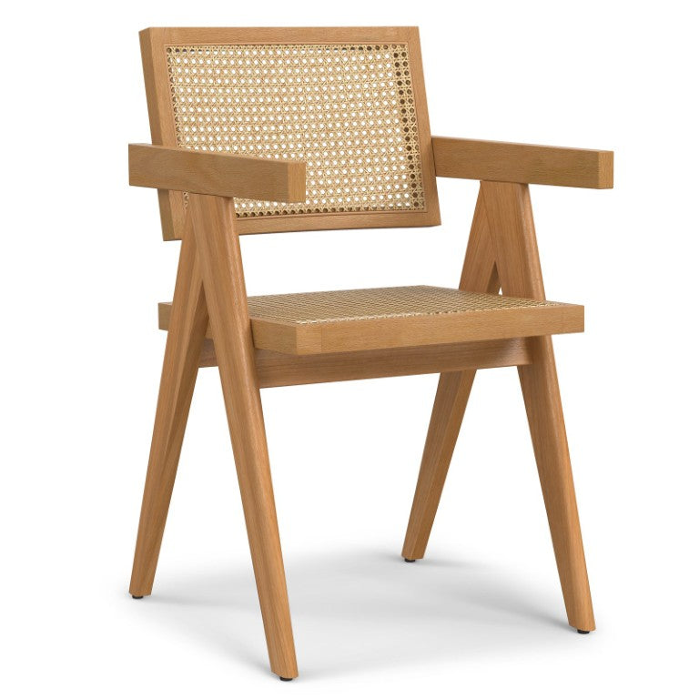 English Elm Marceline Rattan and Beechwood Dining Armchairs Mid-Century Modern Set of Two B2732P577450