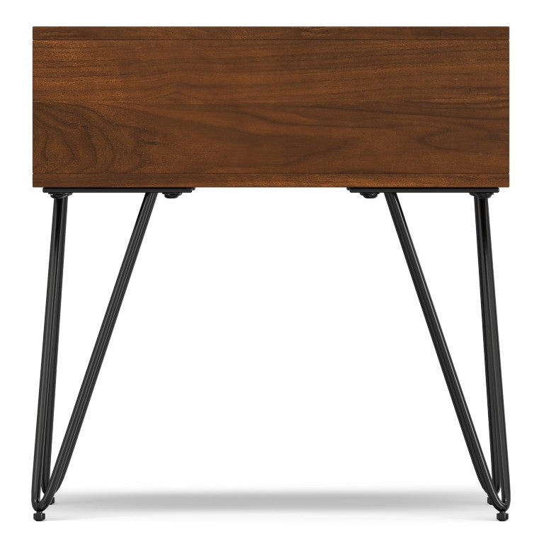 English Elm Diaz Square End Table with Walnut Grain Top and Black Iron Hairpin Legs for Loft Spaces Walnut Veneer B2732P596363