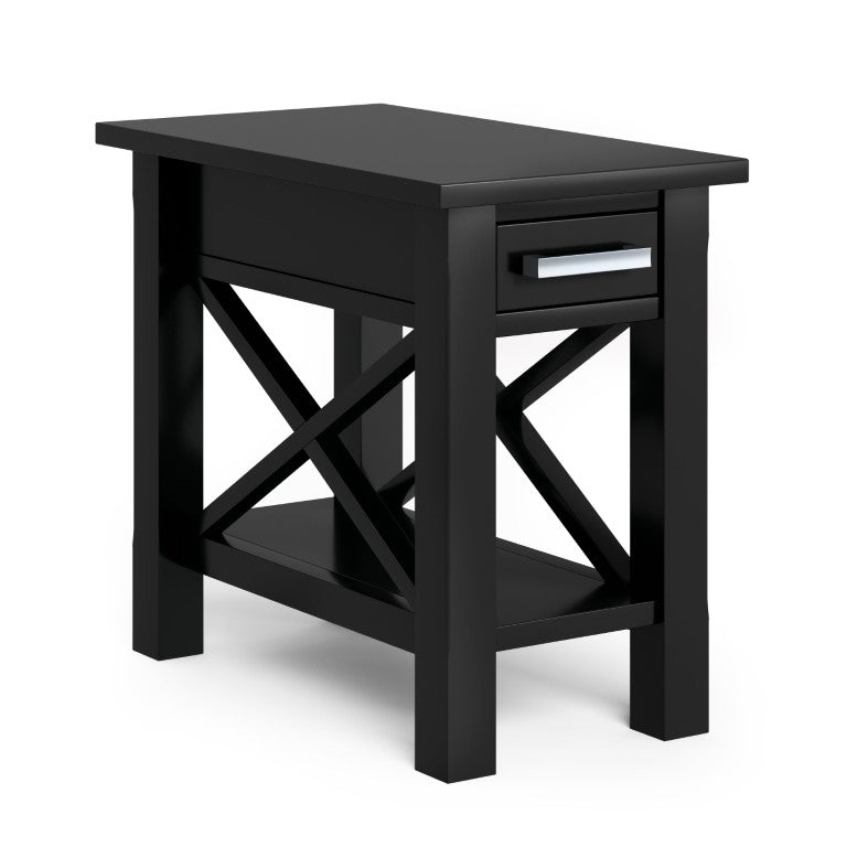 English Elm Providence Solid Wood Narrow End Table with Drawer and X-Brace Black Finish B2732P596365
