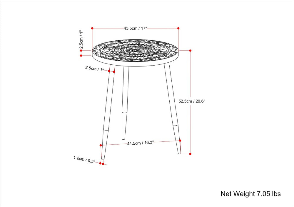 English Elm Northview Carved Mango Wood Round End Table with Black Metal Legs for Living Rooms B2732P596367