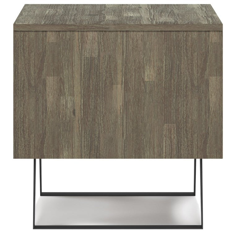 English Elm Fulton Solid Acacia Wood End Table with Angled Metal Legs and One Storage Drawer Grey B2732P596369