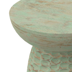 English Elm Petty Hand-Carved Solid Mango Wood Accent Table Artisan Bohemian Side Piece Green B2732P596373