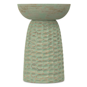 English Elm Petty Hand-Carved Solid Mango Wood Accent Table Artisan Bohemian Side Piece Green B2732P596373