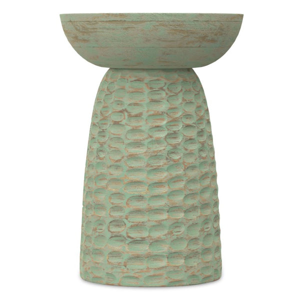 English Elm Petty Hand-Carved Solid Mango Wood Accent Table Artisan Bohemian Side Piece Green B2732P596373