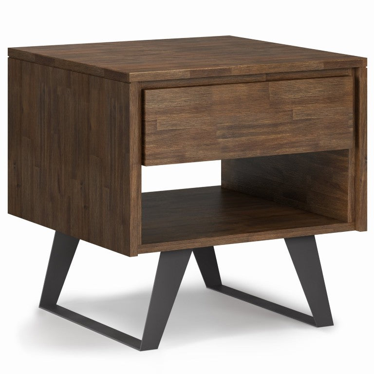 English Elm Fulton Solid Acacia Wood End Table with Drawer and Open Shelf Industrial Modern B2732P596376