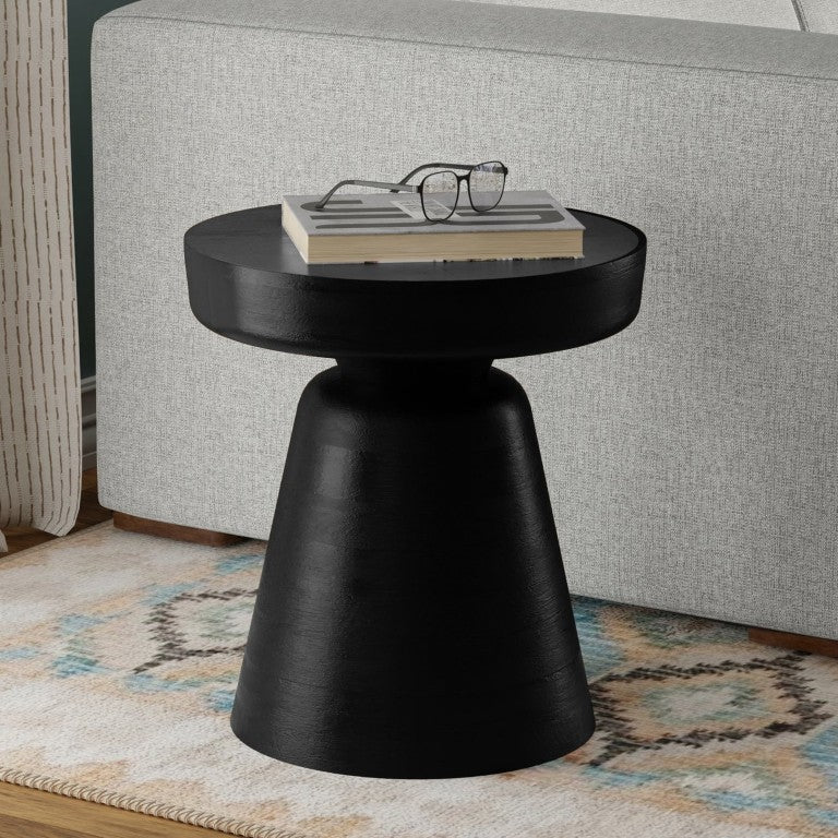 English Elm Cuthbert Solid Mango Wood Round Side Table Handcrafted Black Finish Bohemian Accent B2732P596378