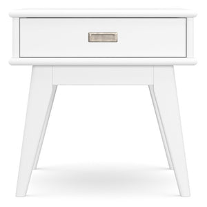 English Elm Baxter Solid Rubberwood End Table Mid Century White Lacquer with Brass Drawer Pull B2732P596379