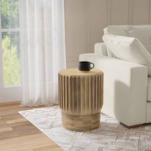 English Elm Jerry Fluted Mango Wood Round Side Table Artisan Grain Natural Finish for Any Room B2732P596381