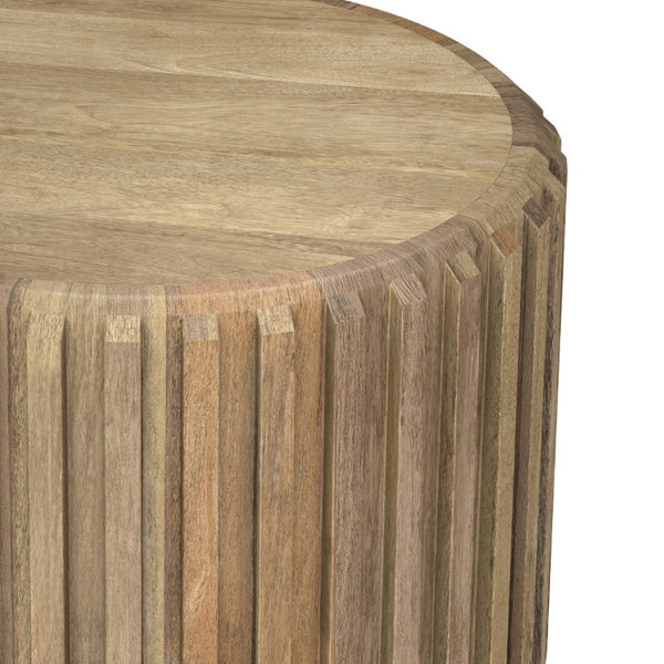 English Elm Jerry Fluted Mango Wood Round Side Table Artisan Grain Natural Finish for Any Room B2732P596381