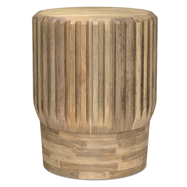 English Elm Jerry Fluted Mango Wood Round Side Table Artisan Grain Natural Finish for Any Room B2732P596381
