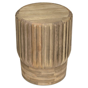 English Elm Jerry Fluted Mango Wood Round Side Table Artisan Grain Natural Finish for Any Room B2732P596381