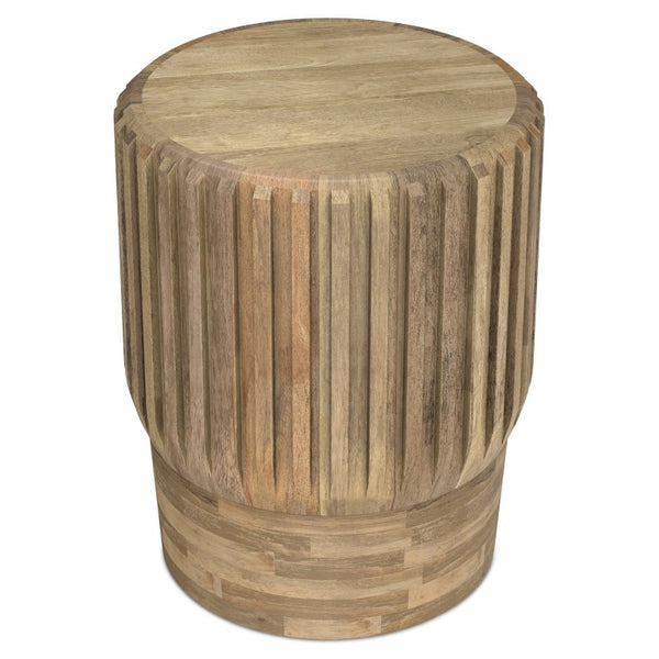 English Elm Jerry Fluted Mango Wood Round Side Table Artisan Grain Natural Finish for Any Room B2732P596381