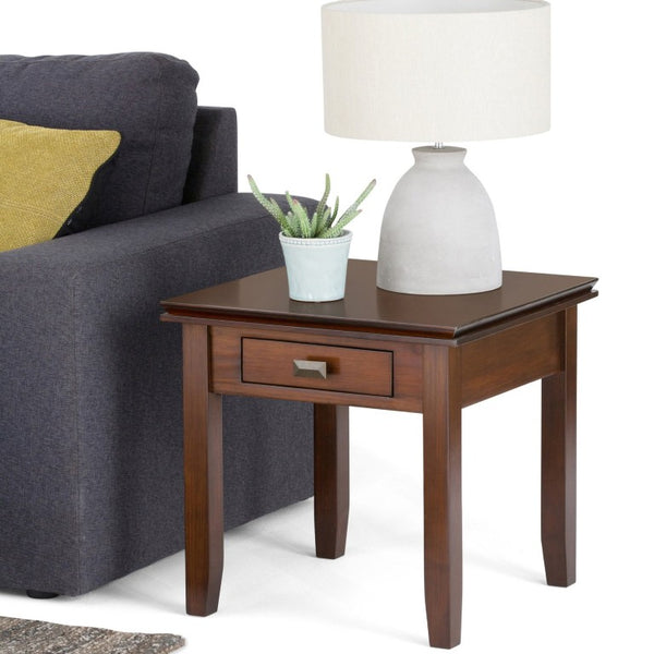 English Elm Holden Solid Wood End Table with Drawer Russet Stain Transitional Living Room Accent B2732P596386