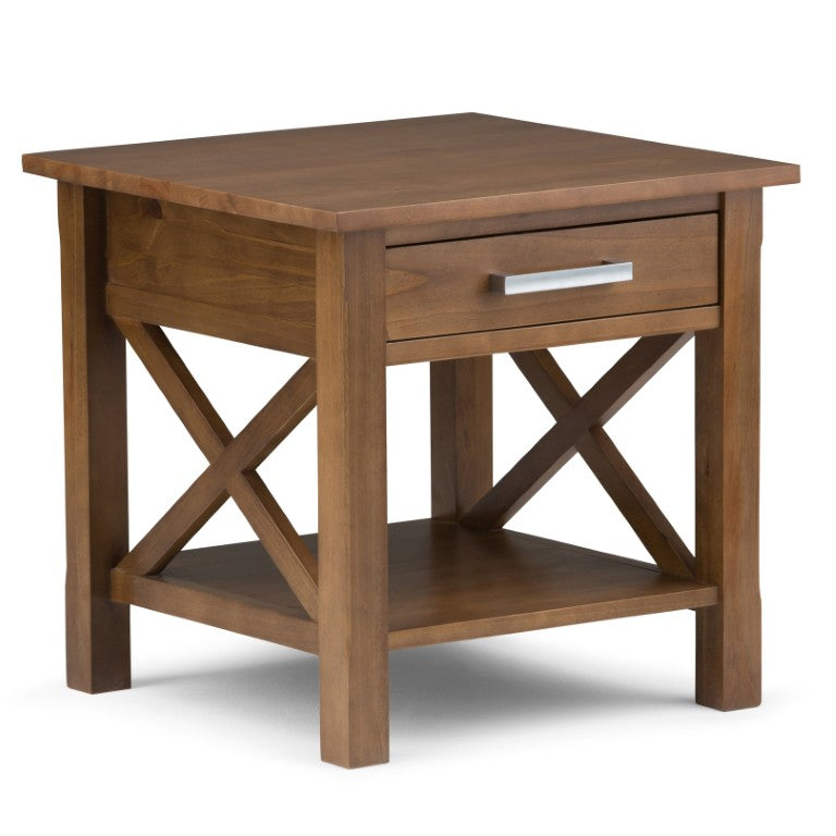 English Elm Providence Solid Wood End Table with Drawer and Shelf for Living Room Decor Medium Saddle Brown B2732P596387
