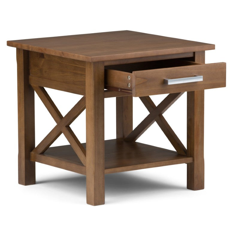 English Elm Providence Solid Wood End Table with Drawer and Shelf for Living Room Decor Medium Saddle Brown B2732P596387