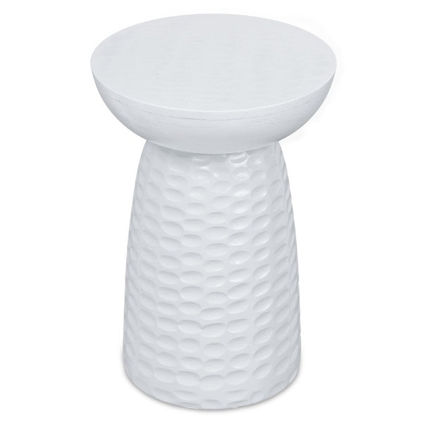 English Elm Petty Hand-Carved Solid Mango Wood Accent Table Artisan Bohemian Side Piece White B2732P596388
