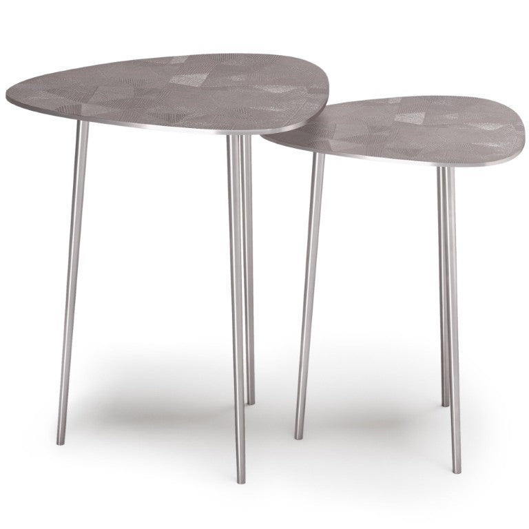 English Elm Wayside Cast Aluminum Nesting Tables with Geometric Etching and Sculpted Nickel Finish B2732P596391