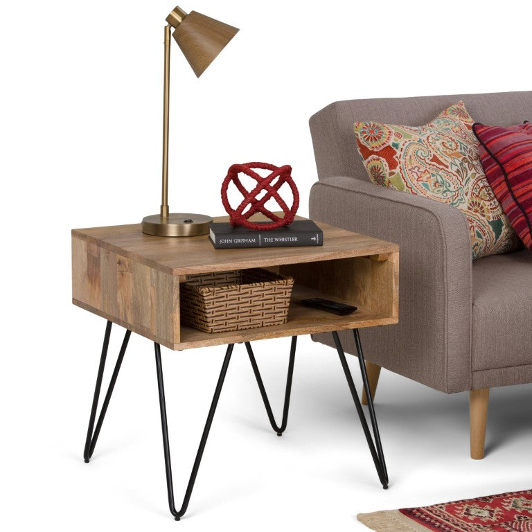 English Elm Diaz Solid Mango Wood End Table with Hairpin Legs Open Cubby for Living Rooms B2732P596392