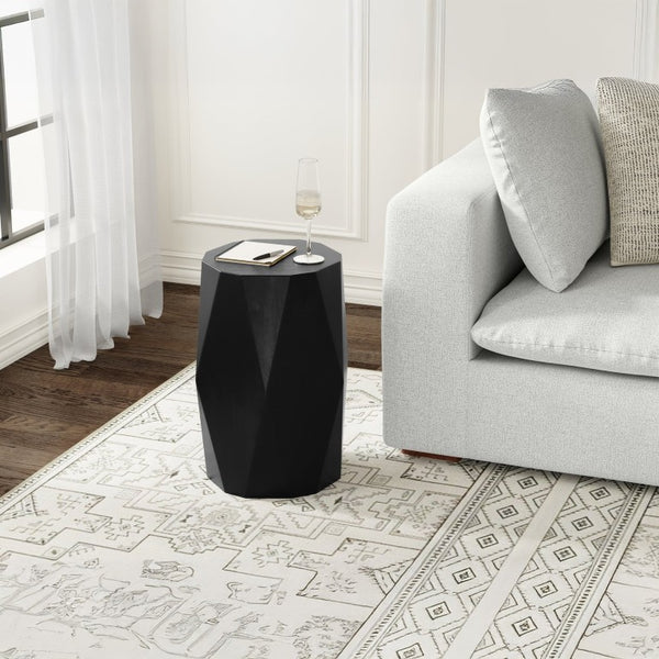 English Elm Cale Solid Mango Wood Sculptural Polygon Side Table with Hand-Applied Black Finish B2732P596394