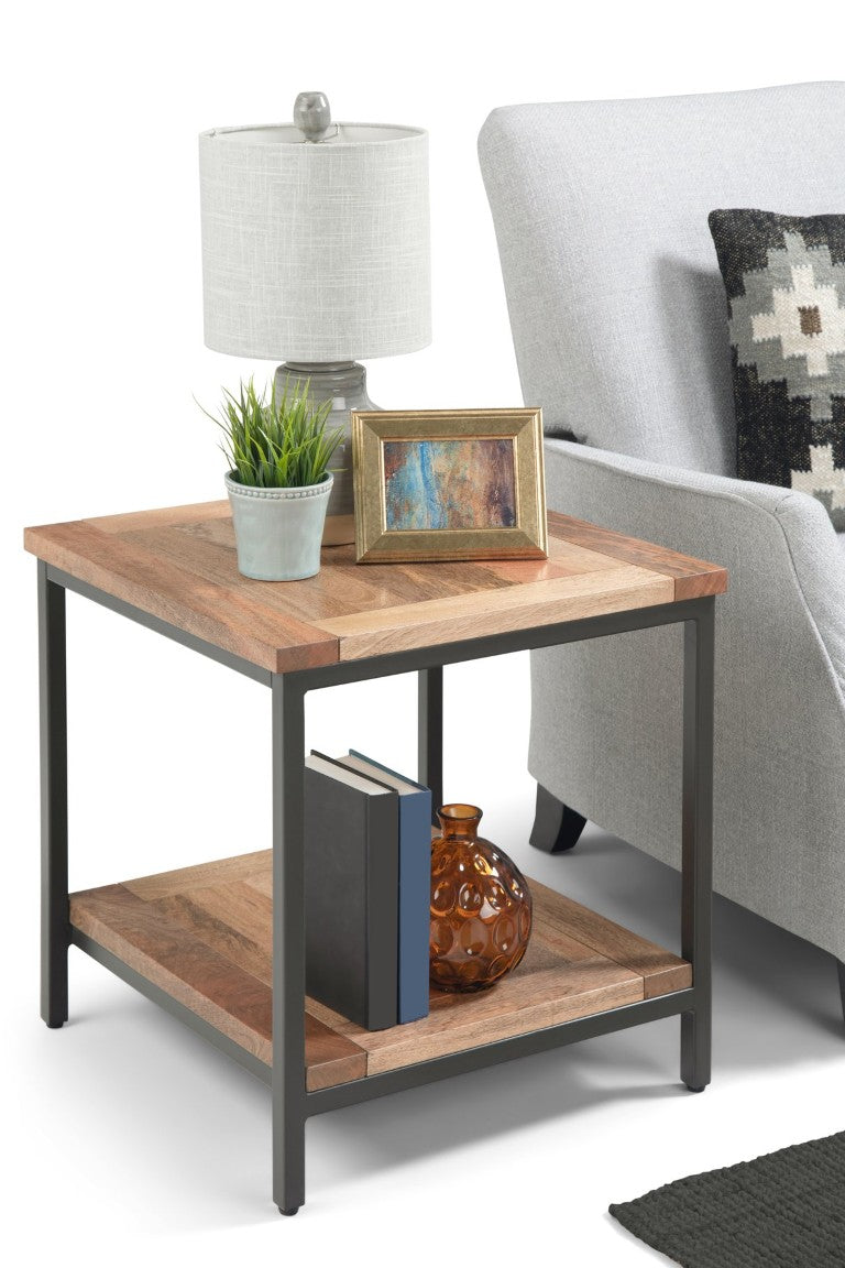 English Elm Glenna Solid Mango Wood End Table with Steel Frame for Industrial Living Rooms B2732P596395