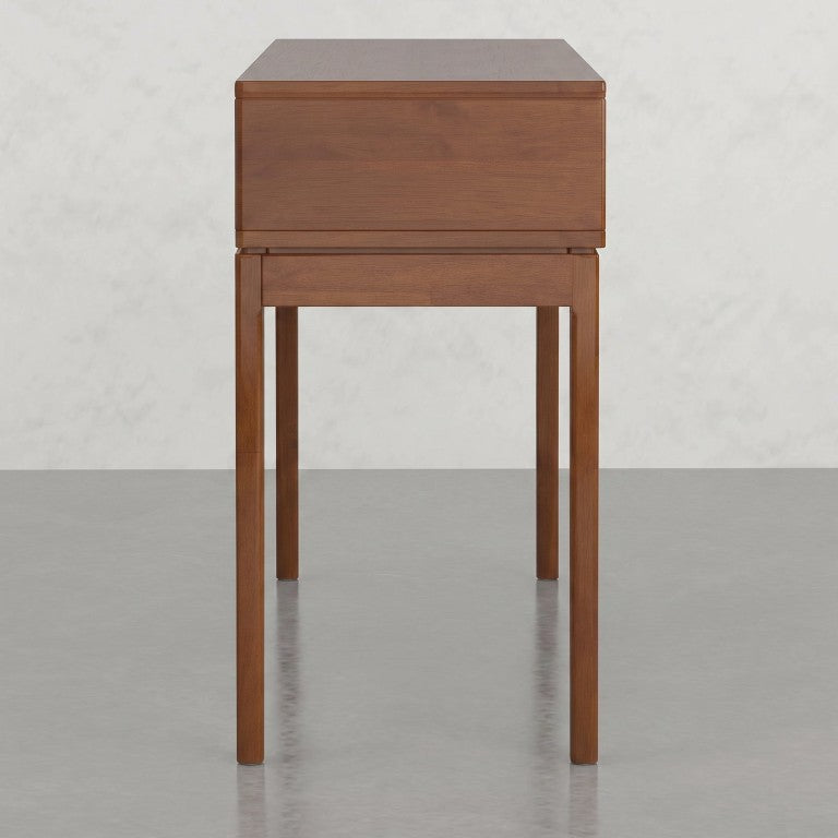 English Elm Alderglen Mid-Century Teak Console Table with Tapered Legs and Three Storage Drawers B2732P605427