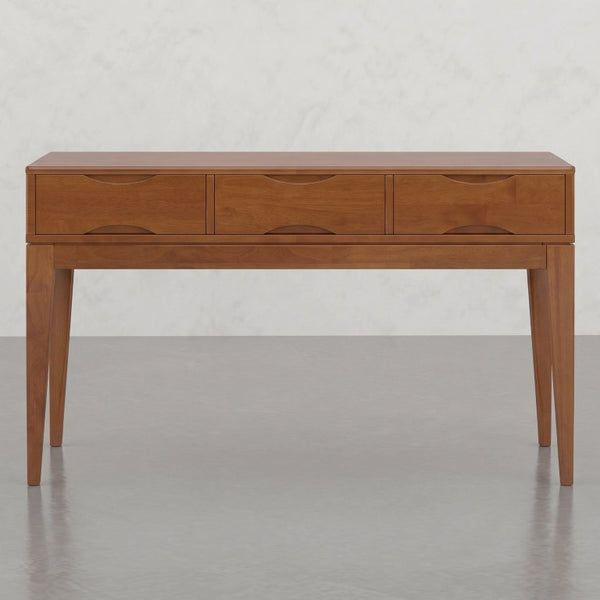 English Elm Alderglen Mid-Century Teak Console Table with Tapered Legs and Three Storage Drawers B2732P605427