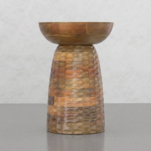 English Elm Elmford Solid Mango Wood Round Accent Table with Hand-Carved Dimple Pedestal Base Natural B2732P605428