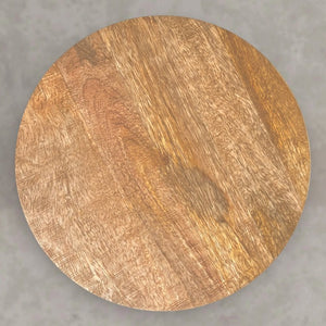 English Elm Elmford Solid Mango Wood Round Accent Table with Hand-Carved Dimple Pedestal Base Natural B2732P605428