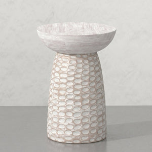 English Elm Elmford Solid Mango Wood Round Accent Table with Hand-Carved Dimple Pedestal Base White B2732P605429