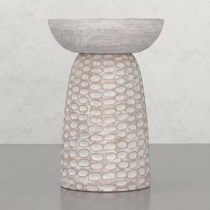 English Elm Elmford Solid Mango Wood Round Accent Table with Hand-Carved Dimple Pedestal Base White B2732P605429