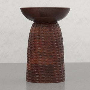 English Elm Elmford Solid Mango Wood Round Accent Table with Hand-Carved Dimple Pedestal Base Brown B2732P605430