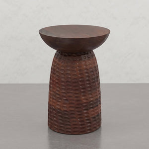 English Elm Elmford Solid Mango Wood Round Accent Table with Hand-Carved Dimple Pedestal Base Brown B2732P605430