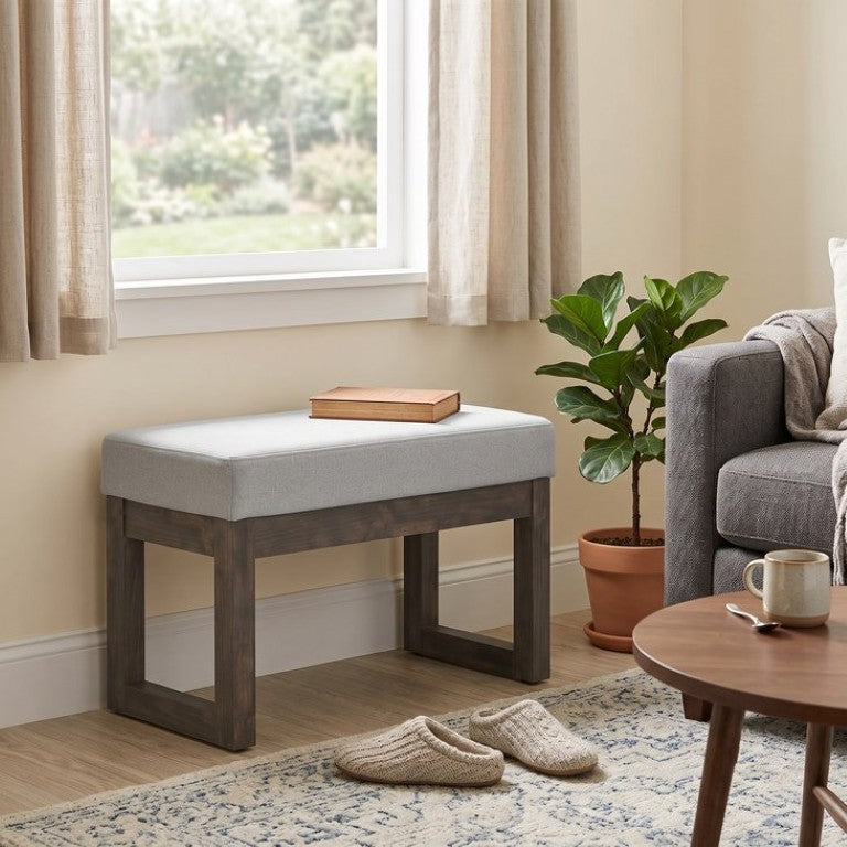 English Elm Lakemere Compact Linen Upholstered Ottoman Bench with Foam Cushion for Any Room Gray B2732P605433