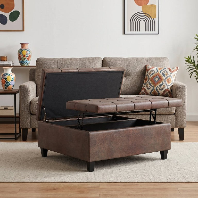 English Elm Redmont Tufted Vegan Leather Lift Top Storage Ottoman for Living Room Use B2732P605435