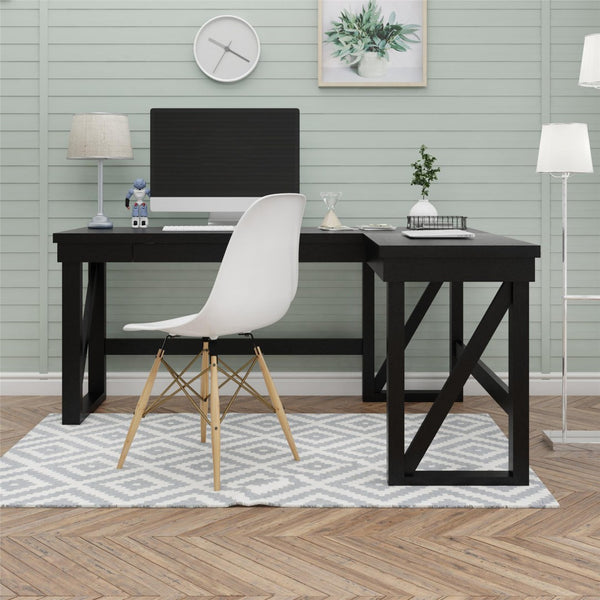 English Elm Crestwood L Shaped Lift Top Standing Desk with Drawer in Matte Black Mdf Finish B2733S00017