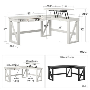 English Elm Crestwood L Shaped Lift Top Standing Desk with Drawer in Matte Black Mdf Finish B2733S00017