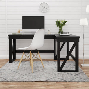 English Elm Crestwood L Shaped Lift Top Standing Desk with Drawer in Matte Black Mdf Finish B2733S00017