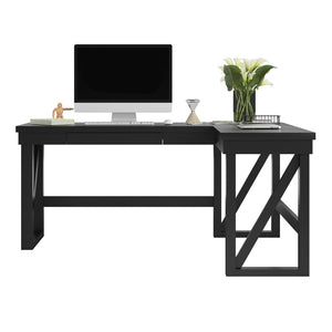 English Elm Crestwood L Shaped Lift Top Standing Desk with Drawer in Matte Black Mdf Finish B2733S00017