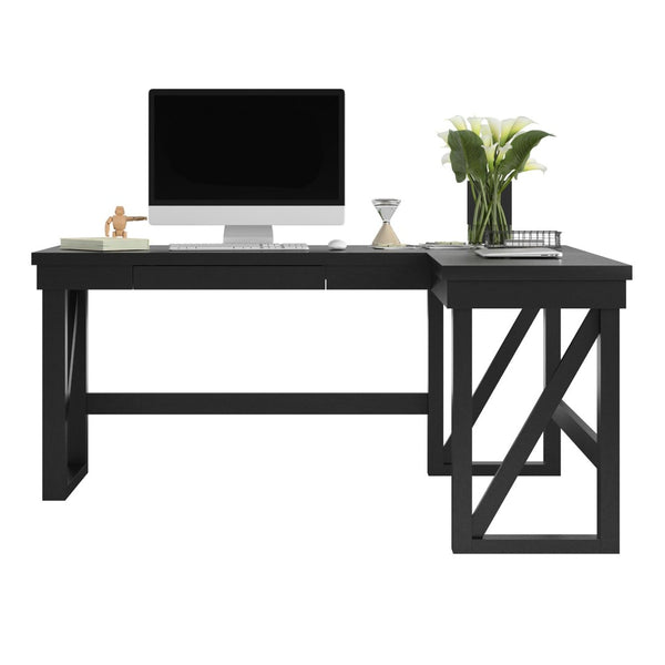 English Elm Crestwood L Shaped Lift Top Standing Desk with Drawer in Matte Black Mdf Finish B2733S00017