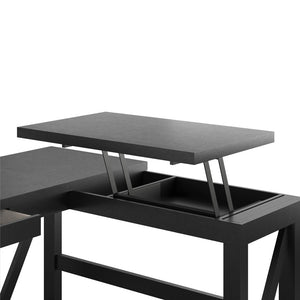 English Elm Crestwood L Shaped Lift Top Standing Desk with Drawer in Matte Black Mdf Finish B2733S00017