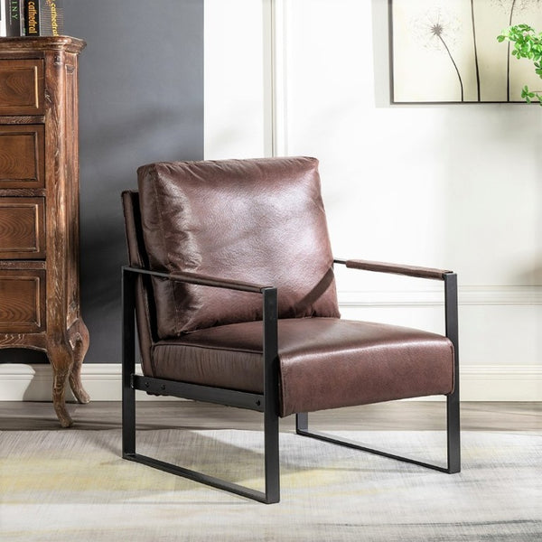 English Elm Classic Mid Century Modern Armchair Spotted Microfiber Upholstery Square Metal Frame Seating B2735P256730