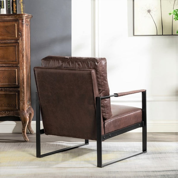 English Elm Classic Mid Century Modern Armchair Spotted Microfiber Upholstery Square Metal Frame Seating B2735P256730